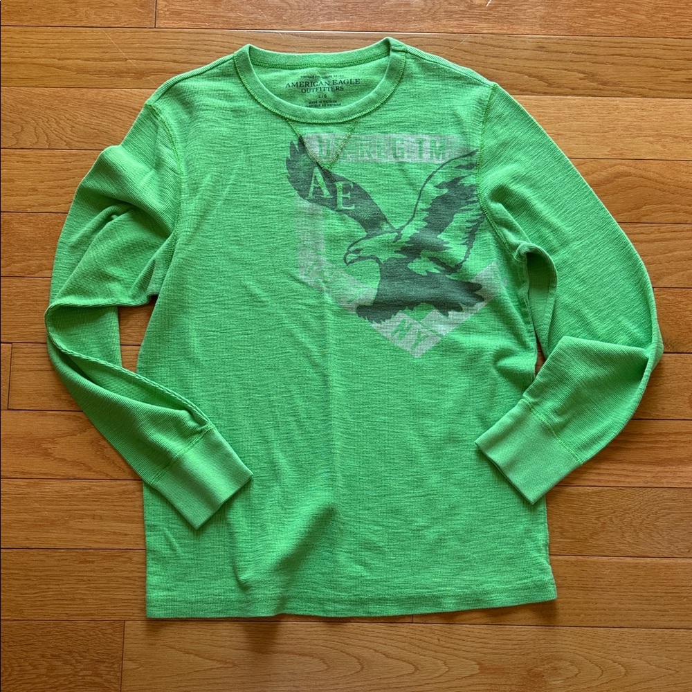 American Eagle Outfitters Bright Green Long-Sleeve Eagle Graphic Tee